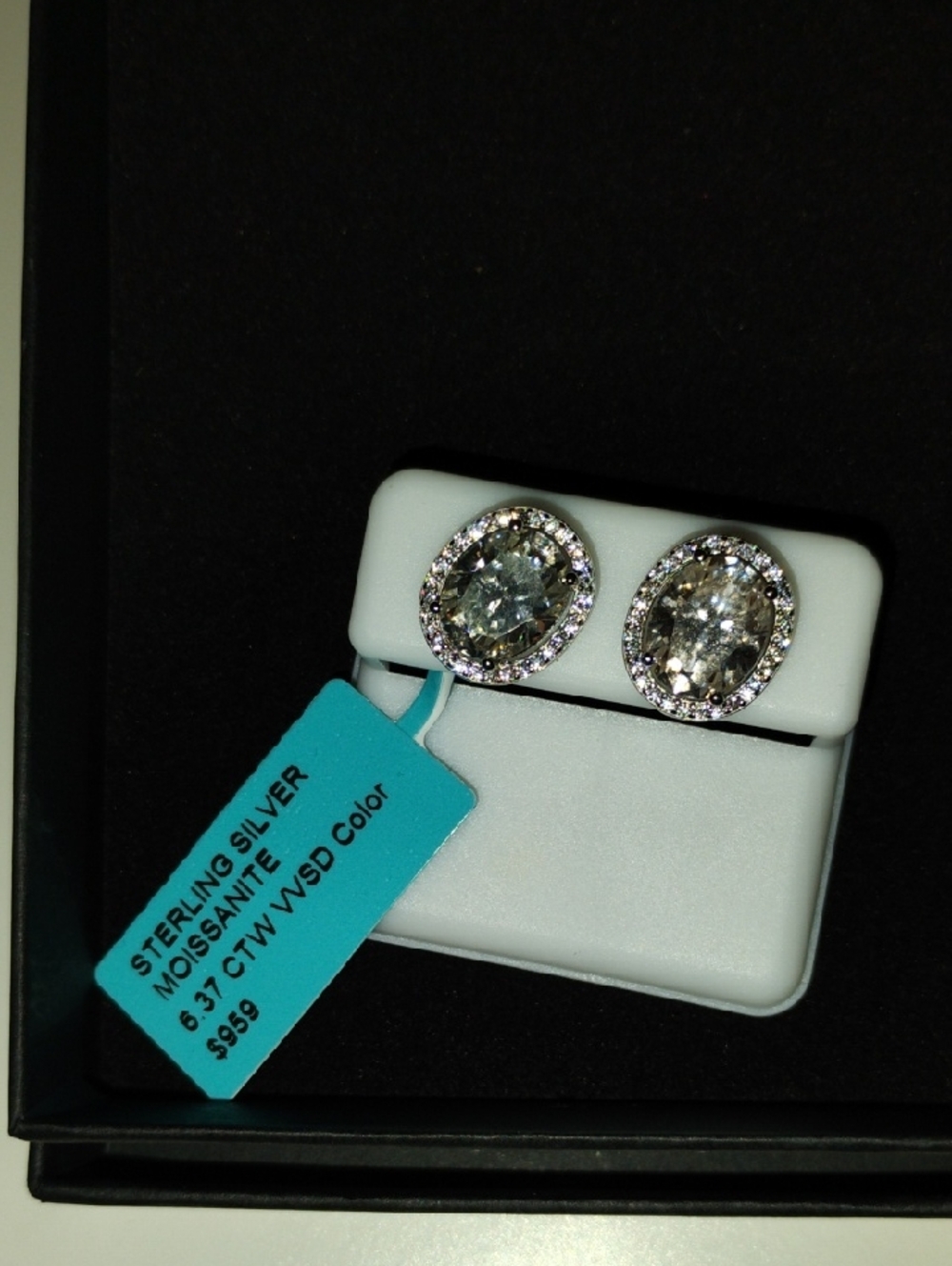 Sterling Silver 6.37 Ctw Moissanite Oval Halo Earrings - White